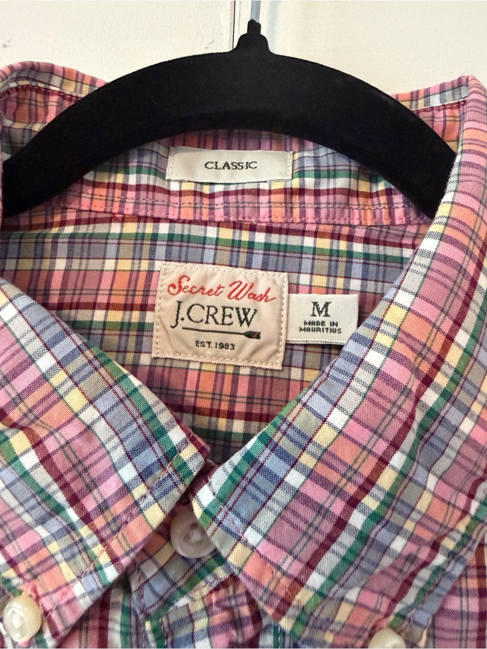 NWT J.Crew Secret Wash Classic Fit Pink Madras Plaid Button Down Shirt Medium